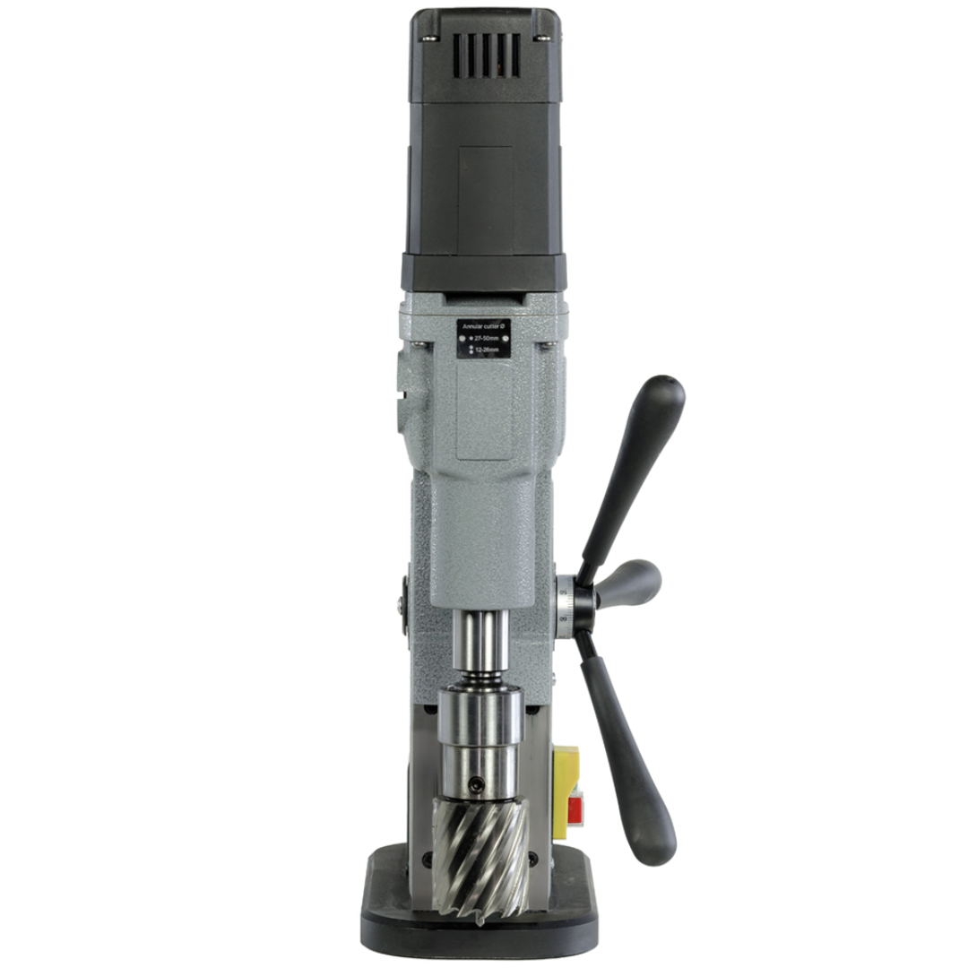 Euroboor VAC.50S+/IC Vacuum Drilling Machine vertical drilling configuration with annular cutter and industrial drilling spindle for precision metal fabrication