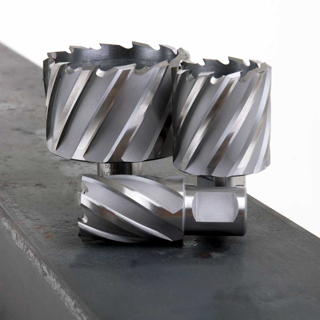 Evolution Power Tools Annular HSS Cutter CC250L angled product view highlighting the high-speed steel construction, precision-machined cutting geometry, and durable annular cutter design for efficient metal drilling.