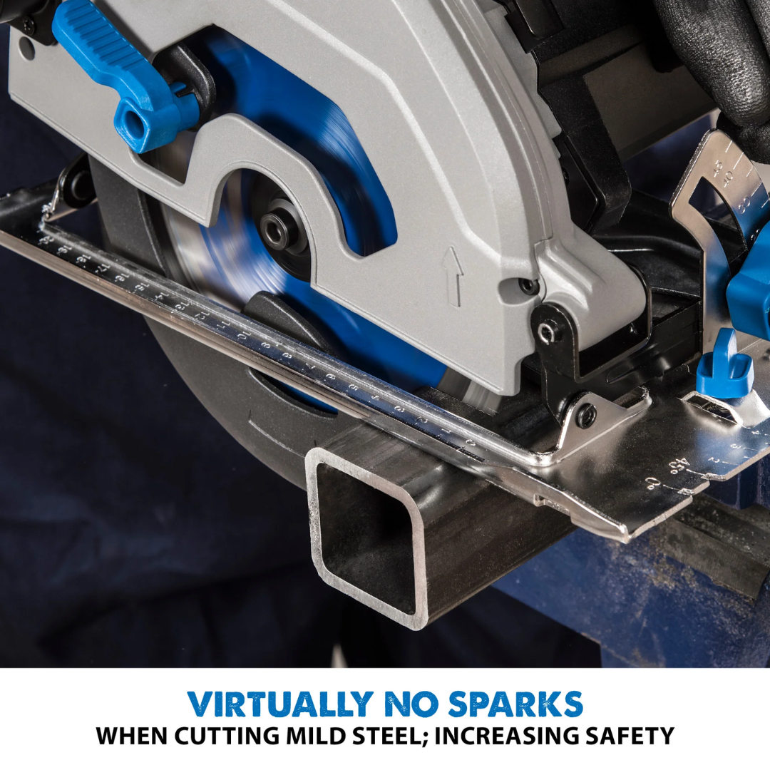 Evolution Power Tools Metal Cutting Circular Saw 7-1/4 in. Blade S185CCSL delivering virtually spark-free cold-cut technology for cleaner and safer operation.