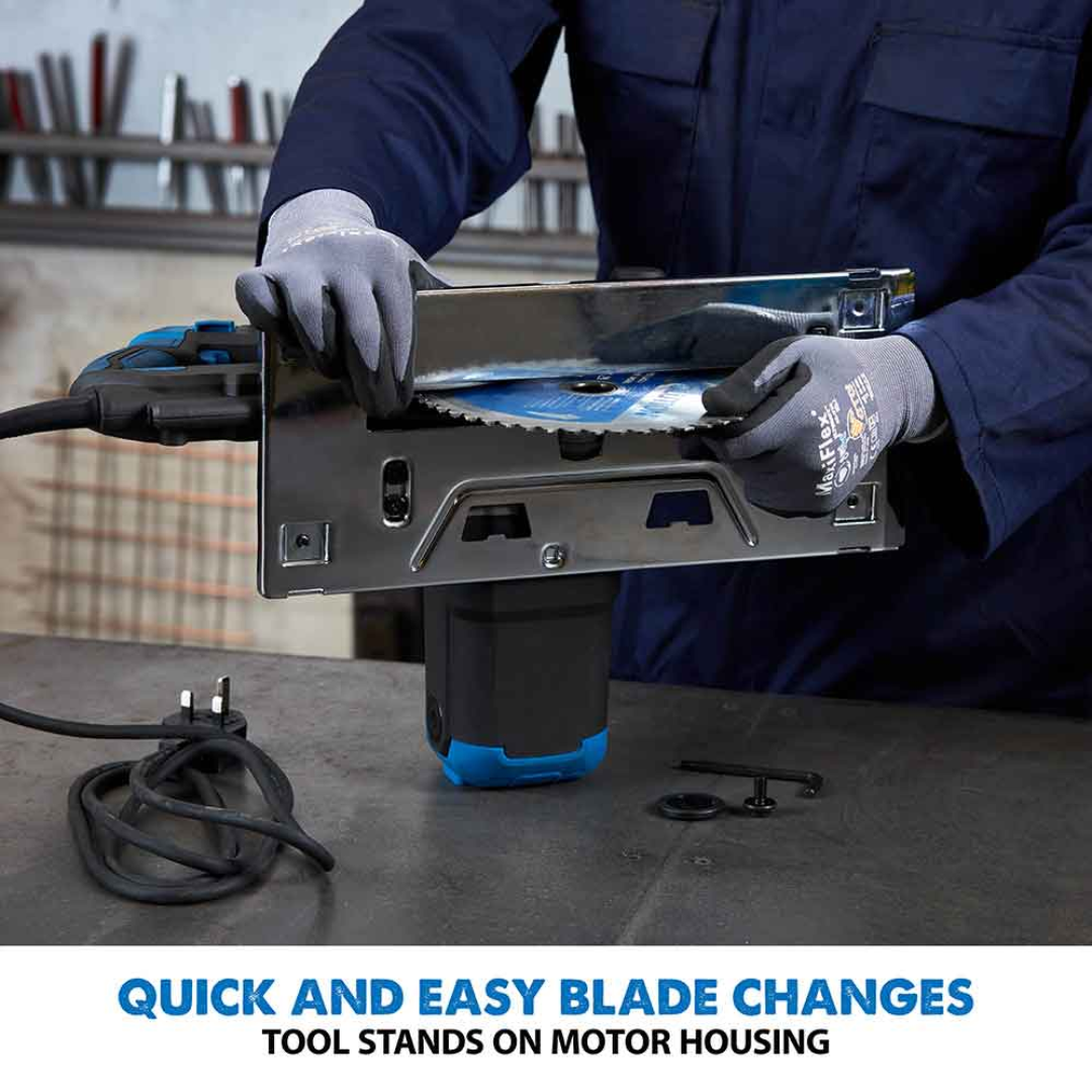 Evolution Power Tools Metal Cutting Circular Saw S210CCS compatible with Evolution guide rails for accurate straight cuts in steel sheet, plate, and structural materials.