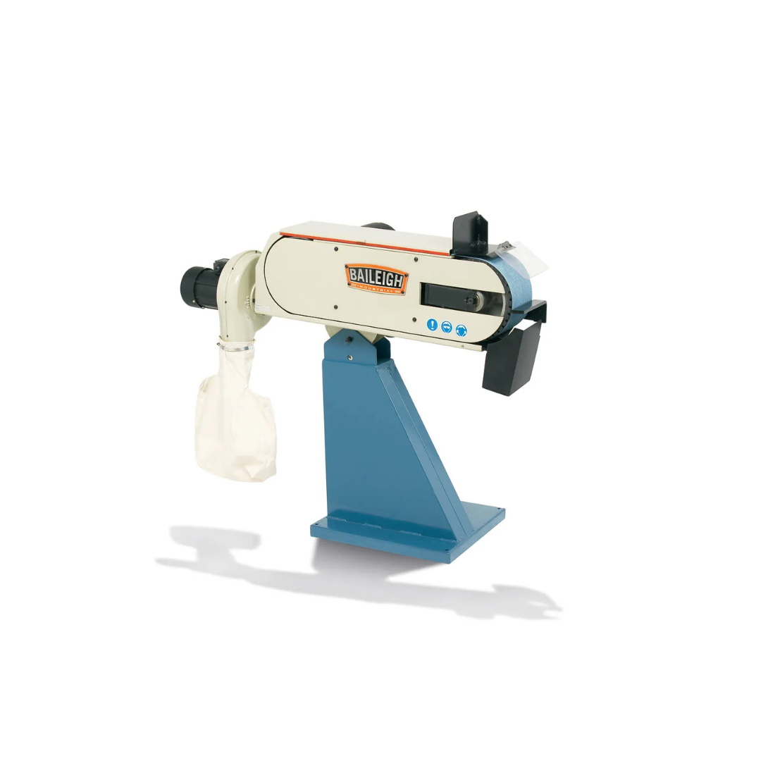 Front-angle view of the Baileigh Belt Grinder BG-679 1000698 showcasing the precision belt tracking system, industrial grinding head, and durable metalworking construction.