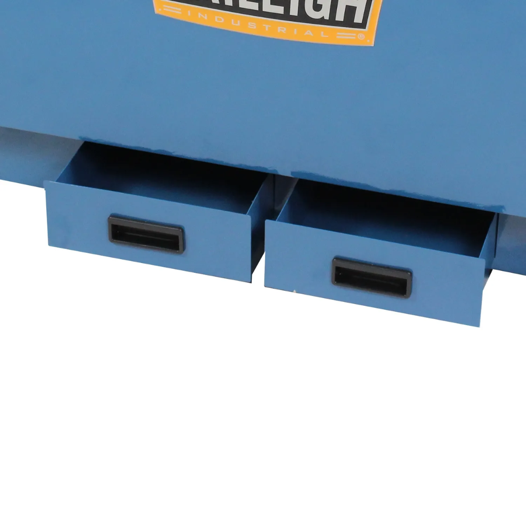 Front access compartment detail on the Baileigh Downdraft Table DDTM-8024 1008628 showing service and maintenance access points for filtration components.