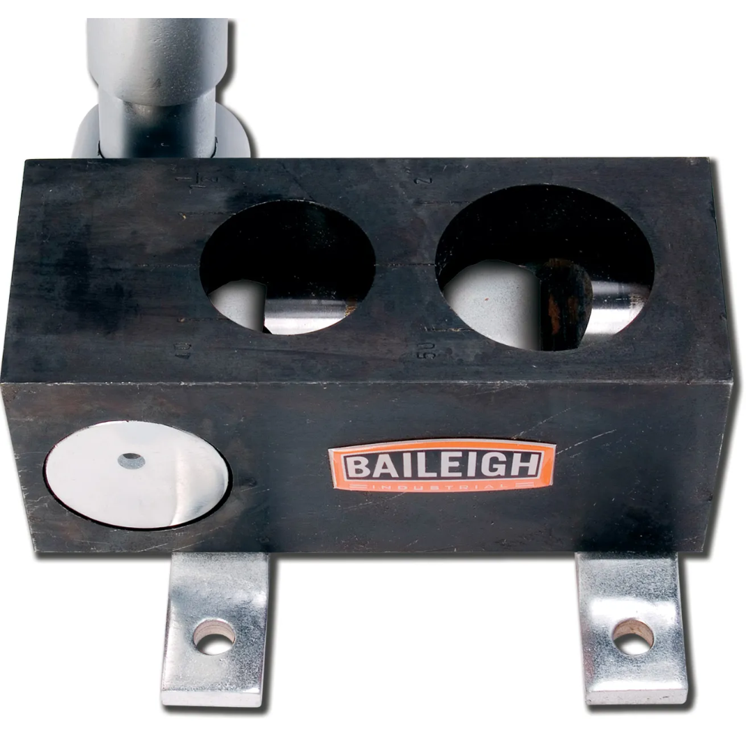 Front view of the Baileigh Manual Pipe Notcher TN-200M 1008032 showing the heavy-duty notching body, mounting base, and manual operating handle for precision tube preparation.