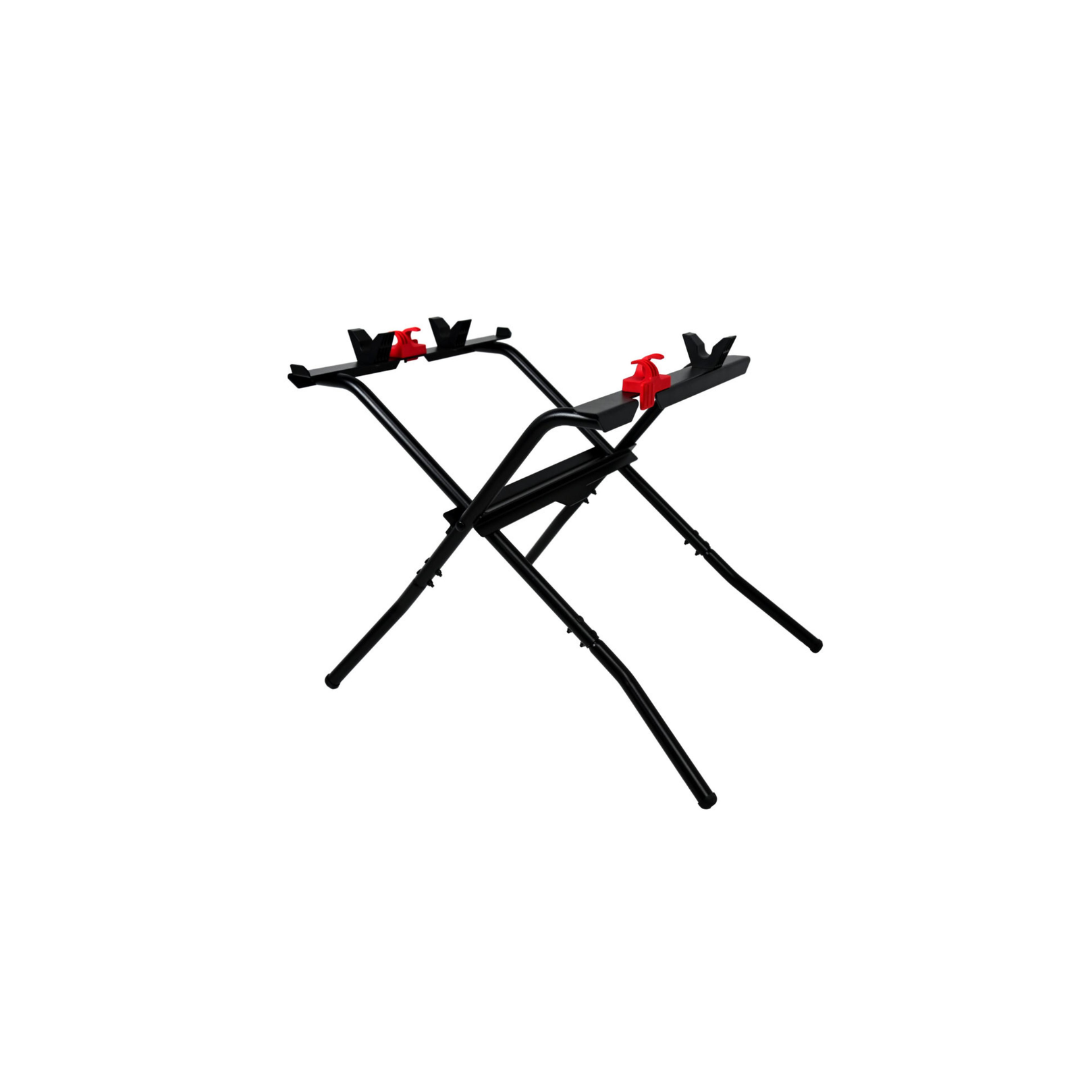 Front view of the SawStop Compact Table Saw Folding Stand CTS-FS showing durable steel construction, folding legs, and stable support structure for compact table saw operation.