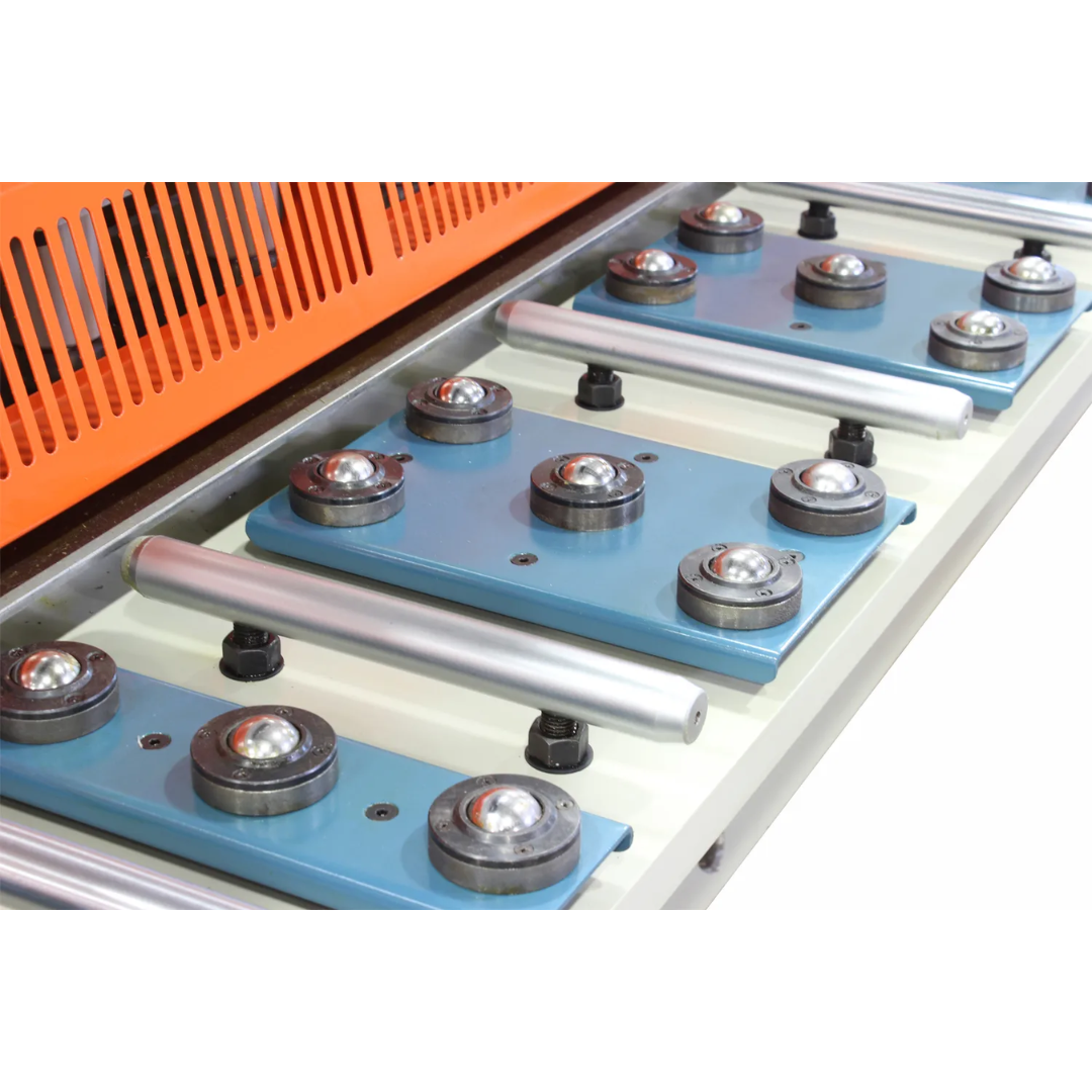 Front work support and hold-down system on the Baileigh Hydraulic Floor Shear 120" Shear Length 1007085 engineered for stable sheet handling and consistent cutting quality.