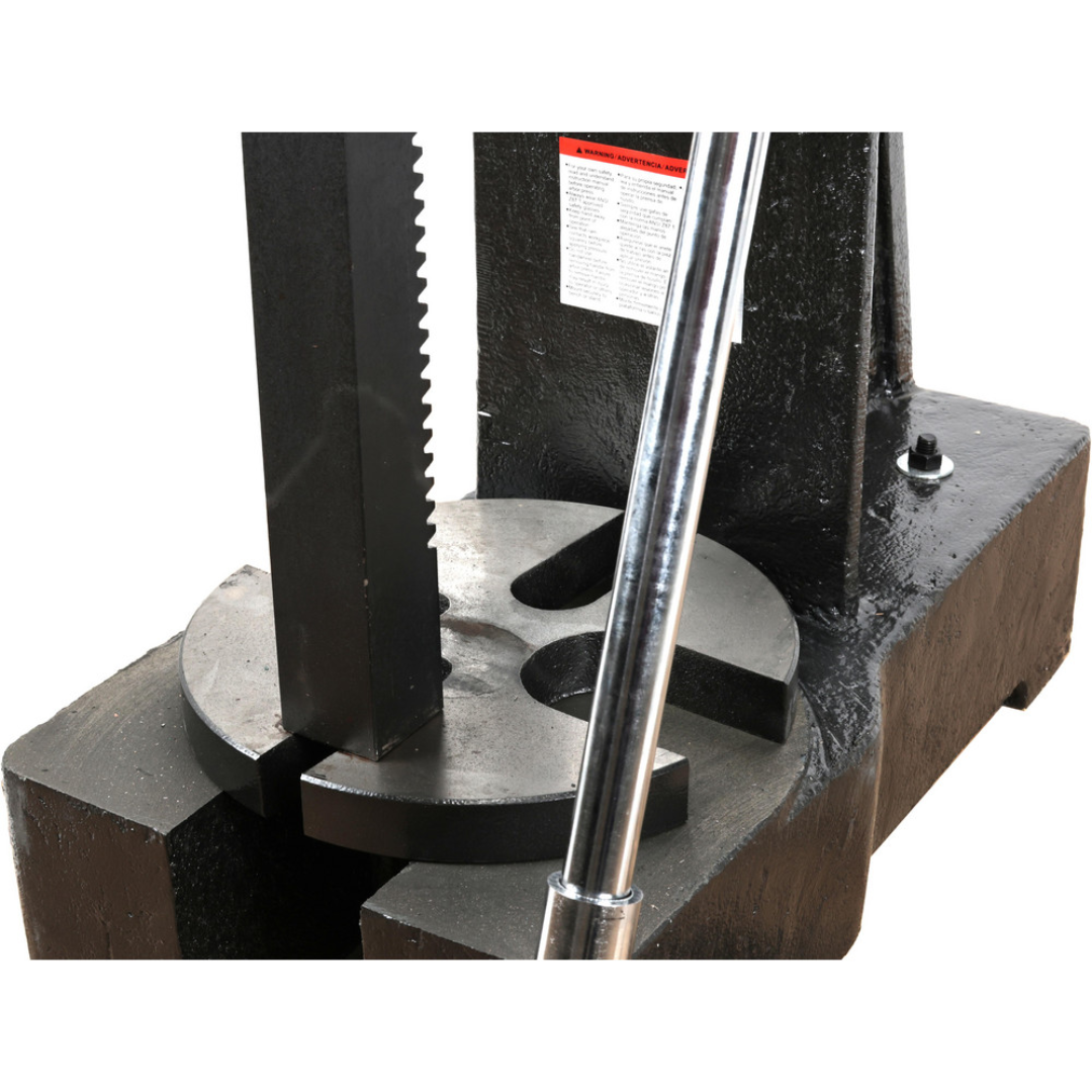 Gibraltar Arbor Press 805-10402 close-up view of the ram and work table showing the precision pressing area, slotted base, and durable construction for professional shop use.