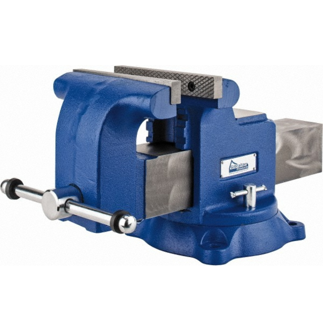 Gibraltar Bench & Pipe Combination Vise CBV042 heavy-duty cast iron bench vise with integrated pipe jaws, replaceable serrated steel jaws, swivel base, and large anvil for clamping pipe, metal, and fabrication workpieces.