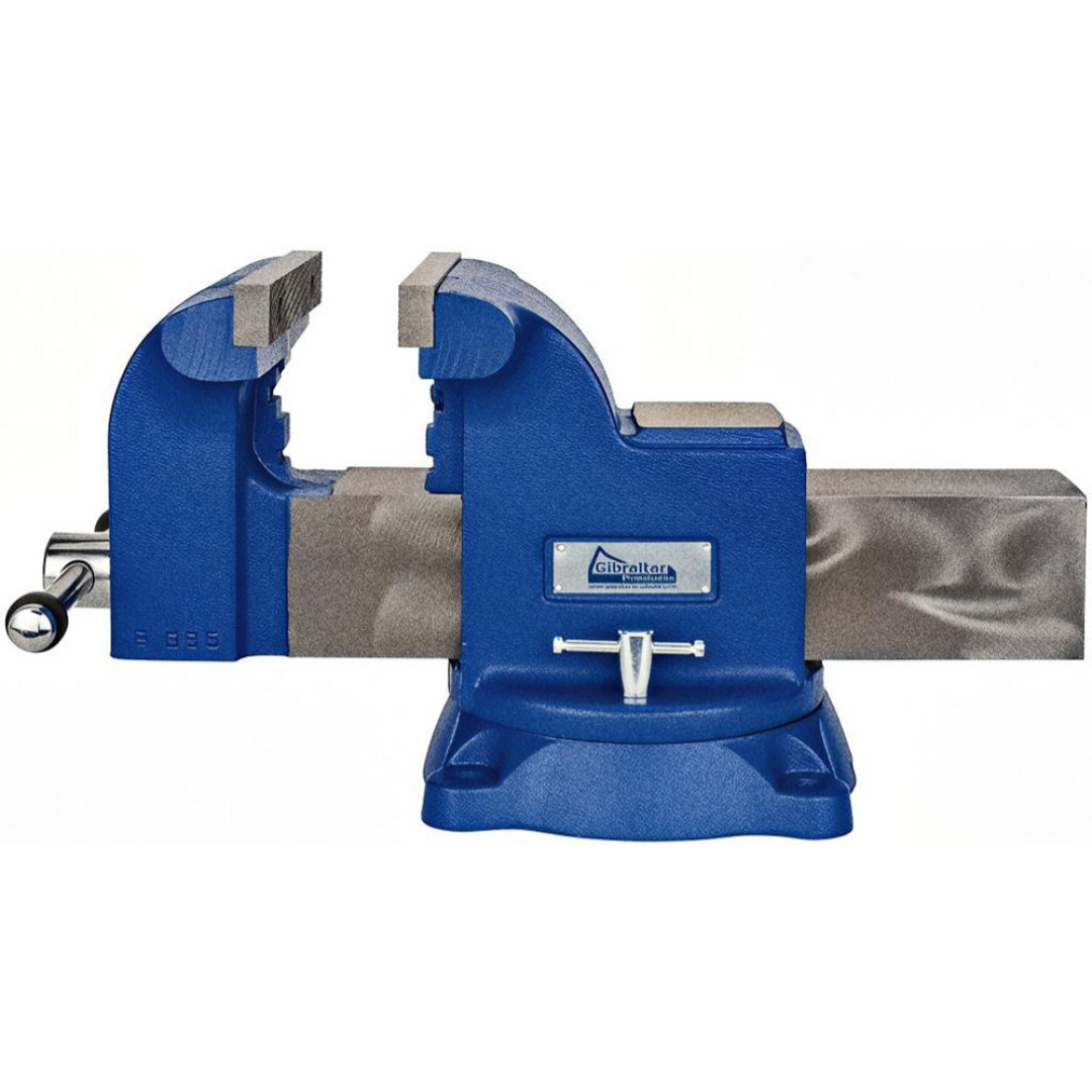 Gibraltar Bench & Pipe Combination Vise CBV042 rear view featuring the enclosed screw mechanism, pipe clamping capability, and stable bench-mount base designed for professional workshop use.