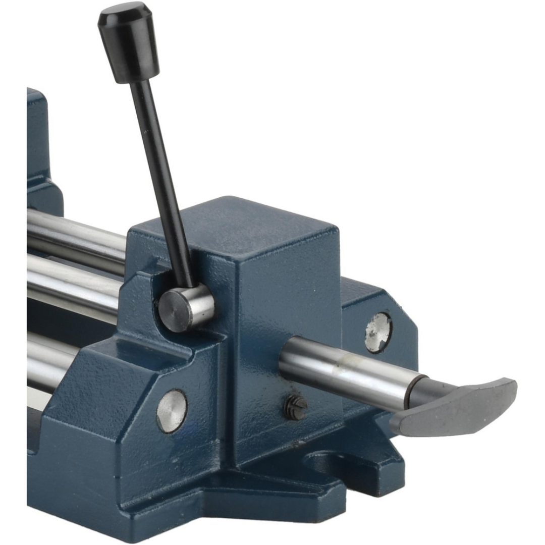 Gibraltar Horizontal Drill Press Vise 428-85082 opposite angle view displaying the quick-action clamping lever, rigid vise body, and precision jaws designed for drill press and machining operations.