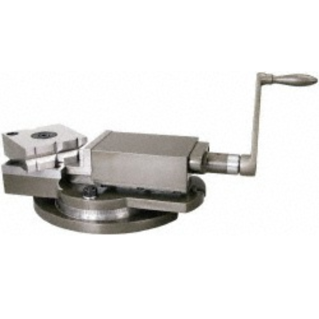 Gibraltar Machine Vise: Single-Station, 4.0000" Jaw Width, 4" Jaw Opening, Swivel Base RHV/100 mounted precision machine vise with swivel base, hardened jaws, and crank handle for accurate milling, drilling, and machining applications.