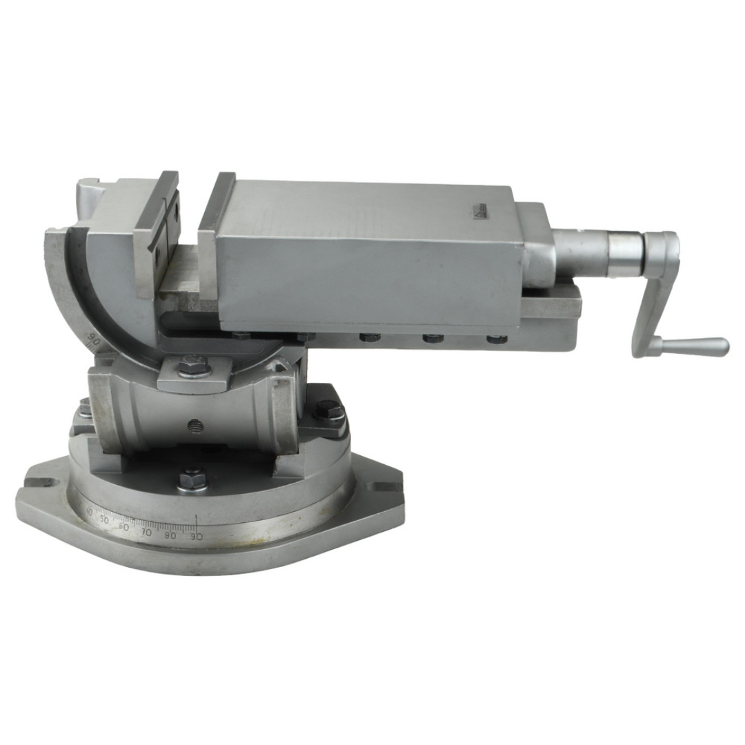 Gibraltar Machine Vise: Single-Station Swivel Base, Precision 110054 opposite side view showing the compact industrial vise for CNC milling, grinding, and drilling applications.