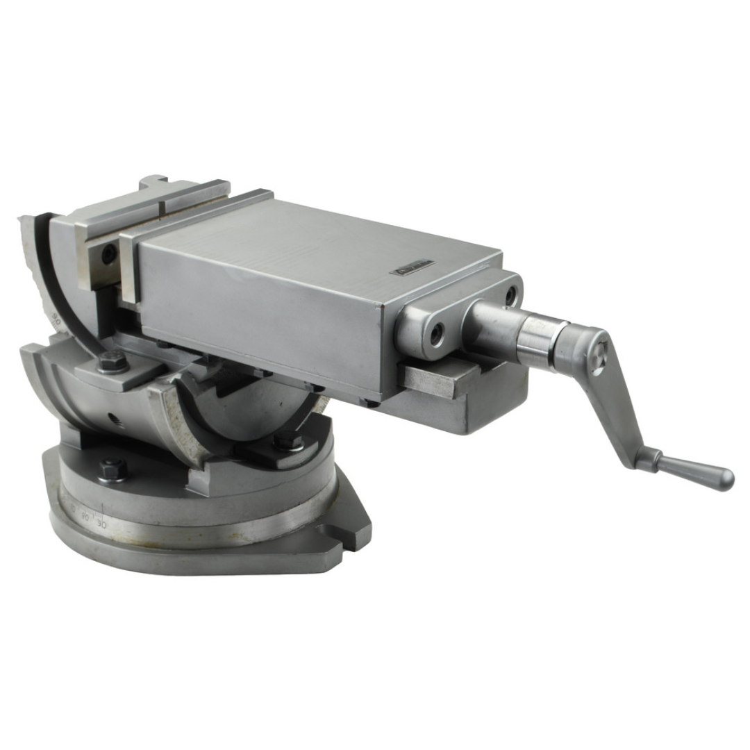 Gibraltar Machine Vise: Single-Station Swivel Base, Precision 110054 side angle featuring the precision workholding design with hardened steel jaws and rotating swivel base.