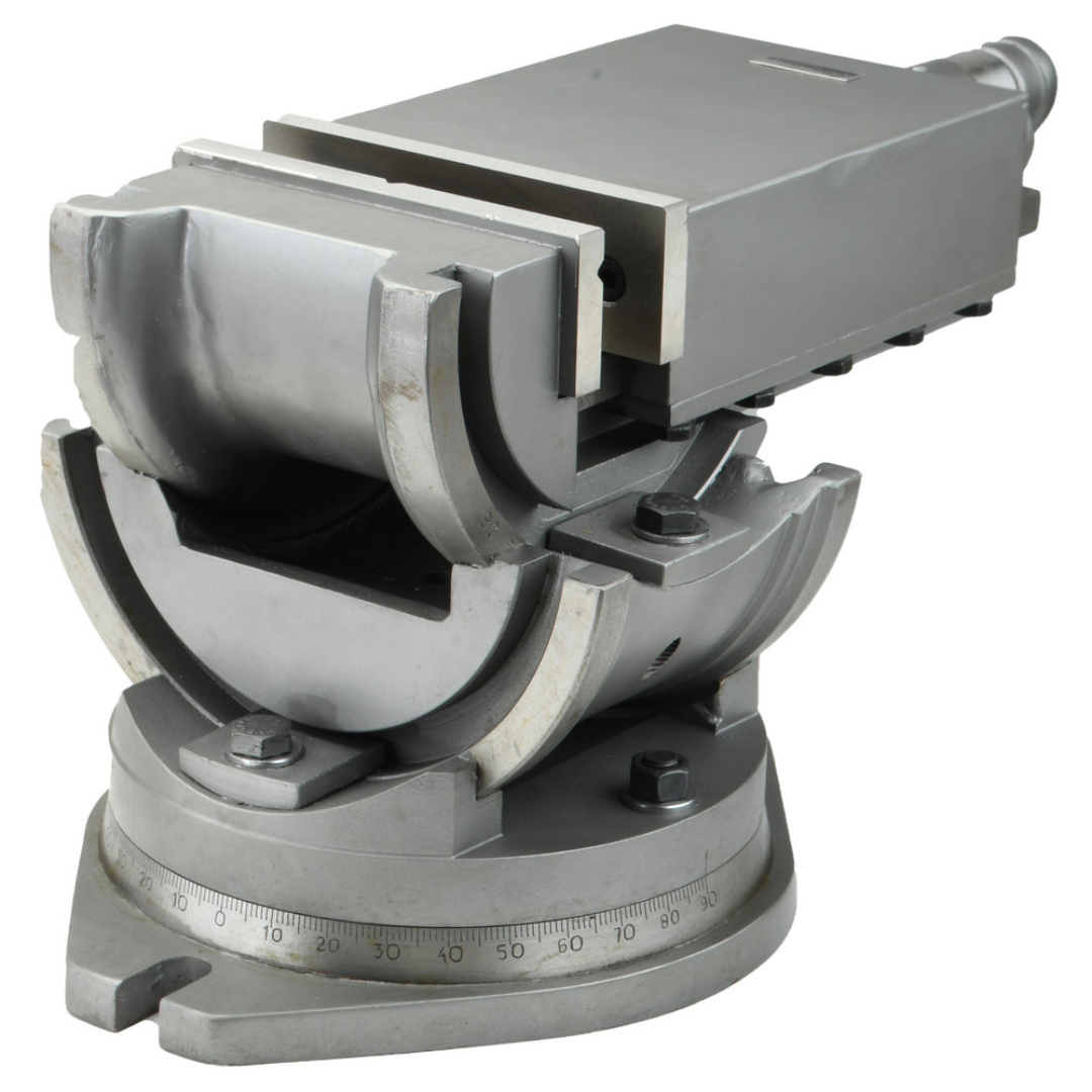 Gibraltar Machine Vise: Single-Station Swivel Base, Precision 110054 three-quarter view illustrating the rigid precision vise body and full swivel base for versatile workpiece positioning.