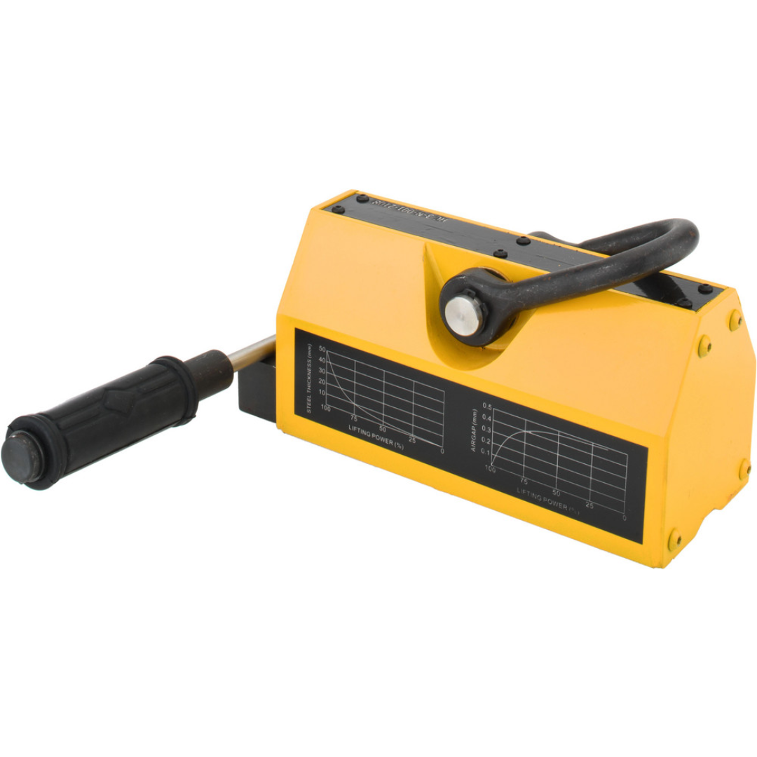 Gibraltar Magnetic Lifter: 1,600 lb Capacity 1PLM-102-G side perspective displaying the compact permanent magnet design for crane and hoist lifting applications.
