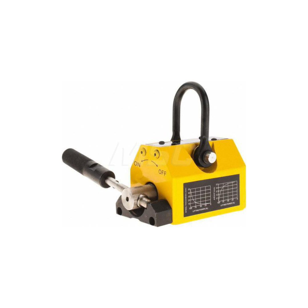 Gibraltar Magnetic Lifter: 2,500 lb Capacity 1PLM-103-G side angle displaying the industrial magnetic lifting mechanism for material handling in fabrication and machine shops.