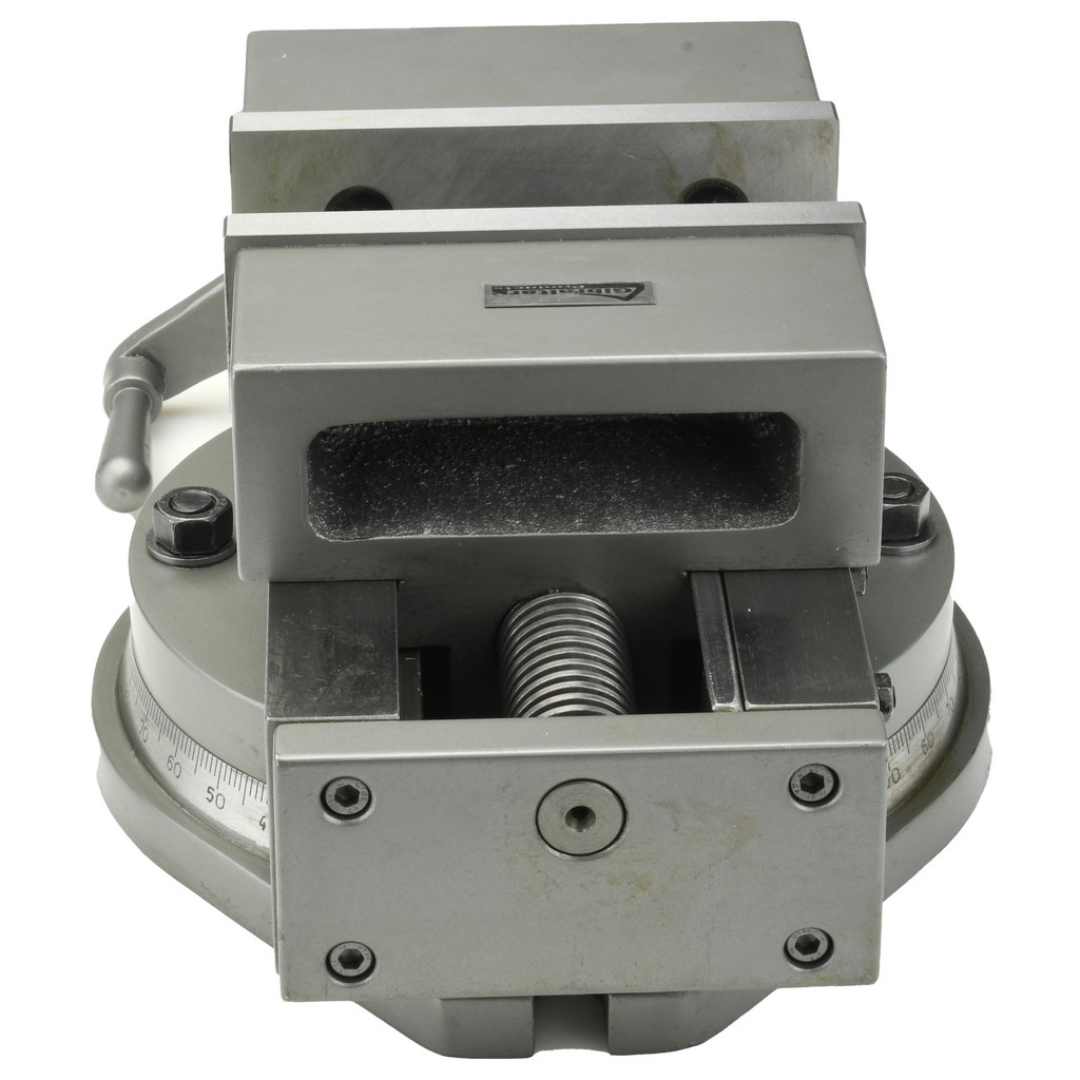 Gibraltar Self-Centering Vise: 6.0000" Max Jaw Opening 110083 front open-jaw view displaying the precision self-centering mechanism and wide jaw opening for secure workpiece clamping.