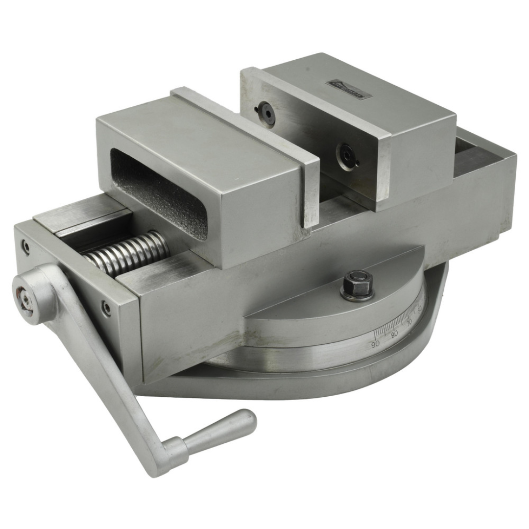Gibraltar Self-Centering Vise: 6.0000" Max Jaw Opening 110083 side perspective displaying the manual handle, rigid cast body, and precision-machined jaw assembly.