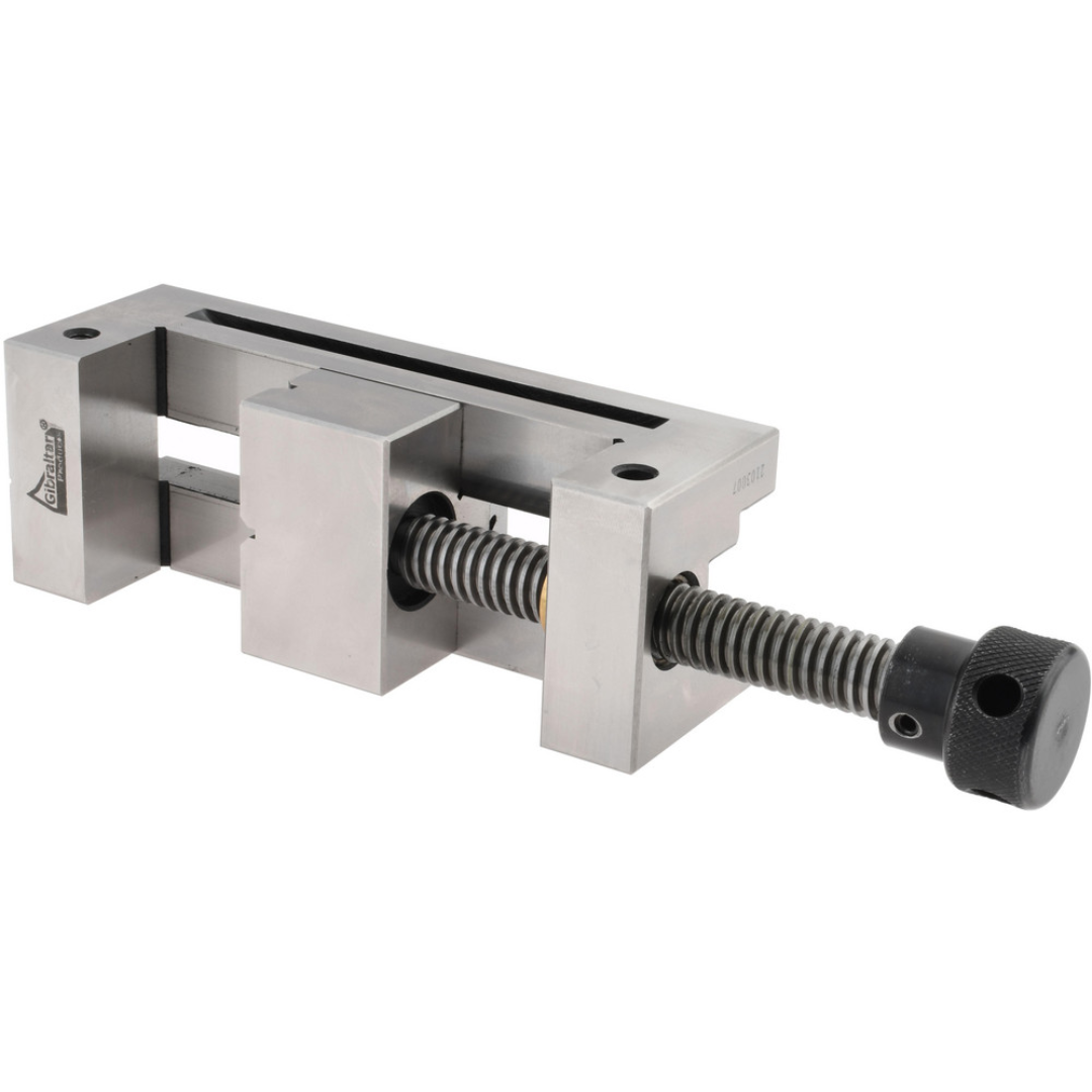Gibraltar Toolmakers Vise GB-Vise-006 disassembled view displaying the vise body, movable jaw, and spindle assembly for precision machining and maintenance.