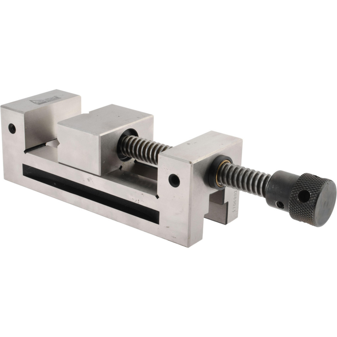 Gibraltar Toolmakers Vise TAS-60 precision toolmaker's vise with hardened steel construction, precision-ground jaws, fine-thread spindle, and compact design for accurate workholding during grinding, milling, EDM, inspection, and precision machining applications.