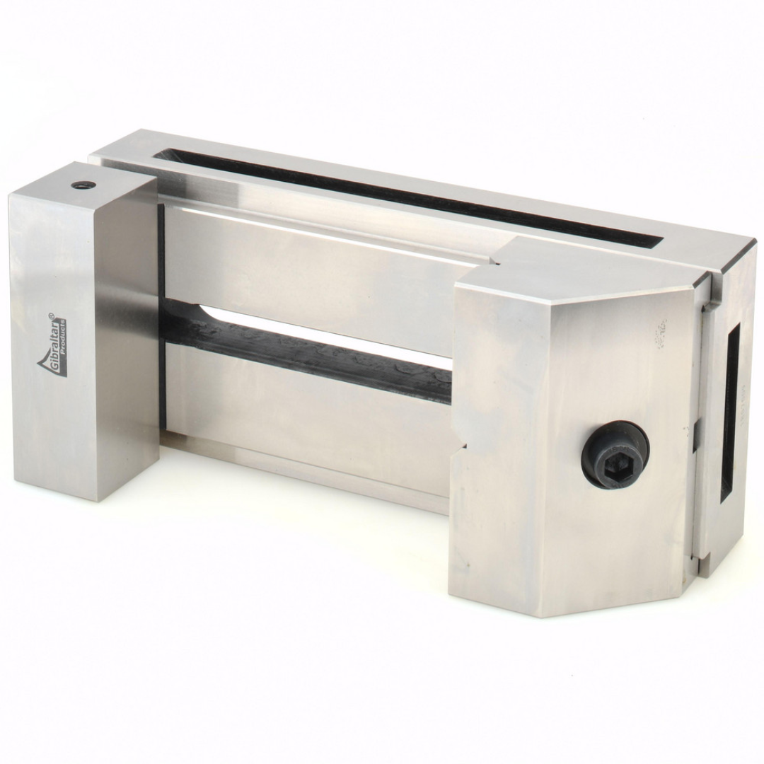 Gibraltar Toolmakers Vise TVS-50 rear perspective highlighting the hardened steel construction, precision lead screw assembly, and parallel jaw alignment for high-accuracy workholding and inspection tasks.
