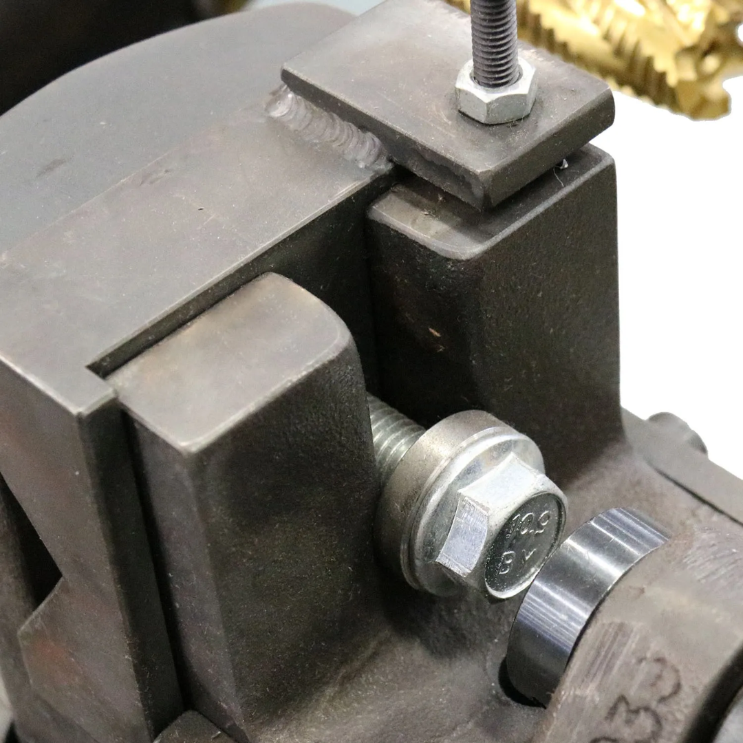 Heavy-duty clamping mechanism of Baileigh Tube & Pipe Notcher TN-800 1008064 providing stable workpiece holding for repeatable fabrication results.