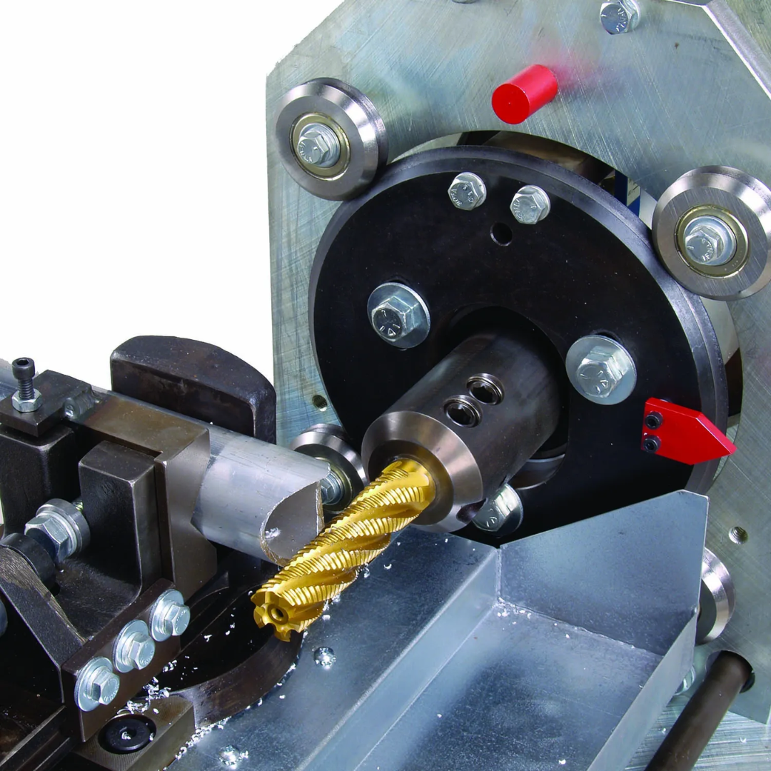 Hole saw cutting head assembly on Baileigh Tube & Pipe Notcher TN-800 1008064 optimized for creating accurate tube intersections and weld-ready joints.