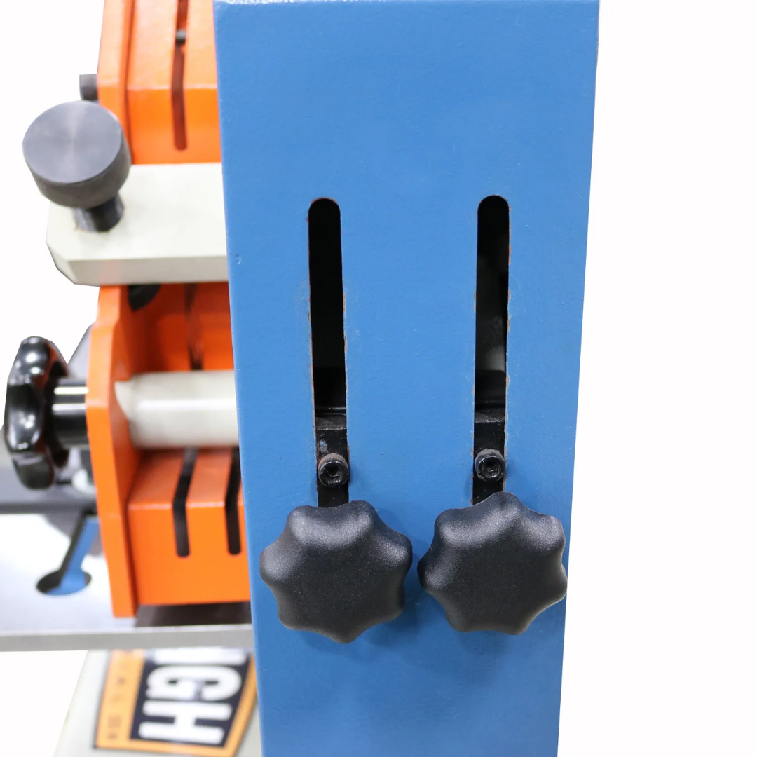 Hydraulic control levers on the Baileigh 44-Ton 4-Station Hydraulic Ironworker, 220V 3Ph (SW-443) 1007757 providing smooth, reliable control across the machine's integrated workstations.