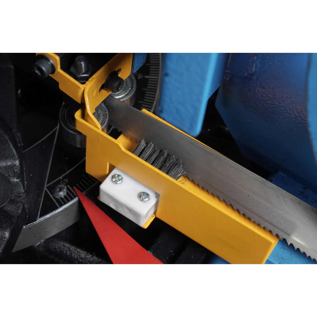 Hydraulic descent control on the Baileigh Portable EVS Dual Mitering Bandsaw BS-10VS 1232696 providing controlled blade feed and improved cut quality.