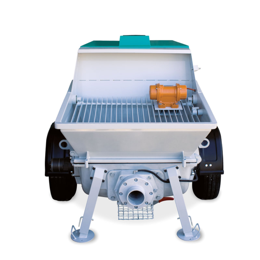 IMER BOOSTER 20 Piston Pump 1106427 rear hopper and pumping assembly view highlighting durable feed system and industrial-grade piston pumping components.