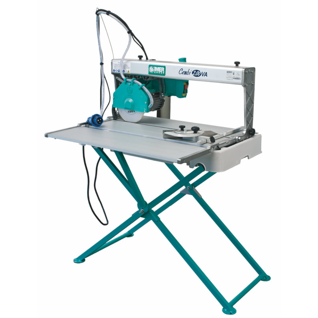 IMER COMBICUT 200 overhead rail saw with folding stand and precision masonry cutting system for professional tile and brick cutting applications