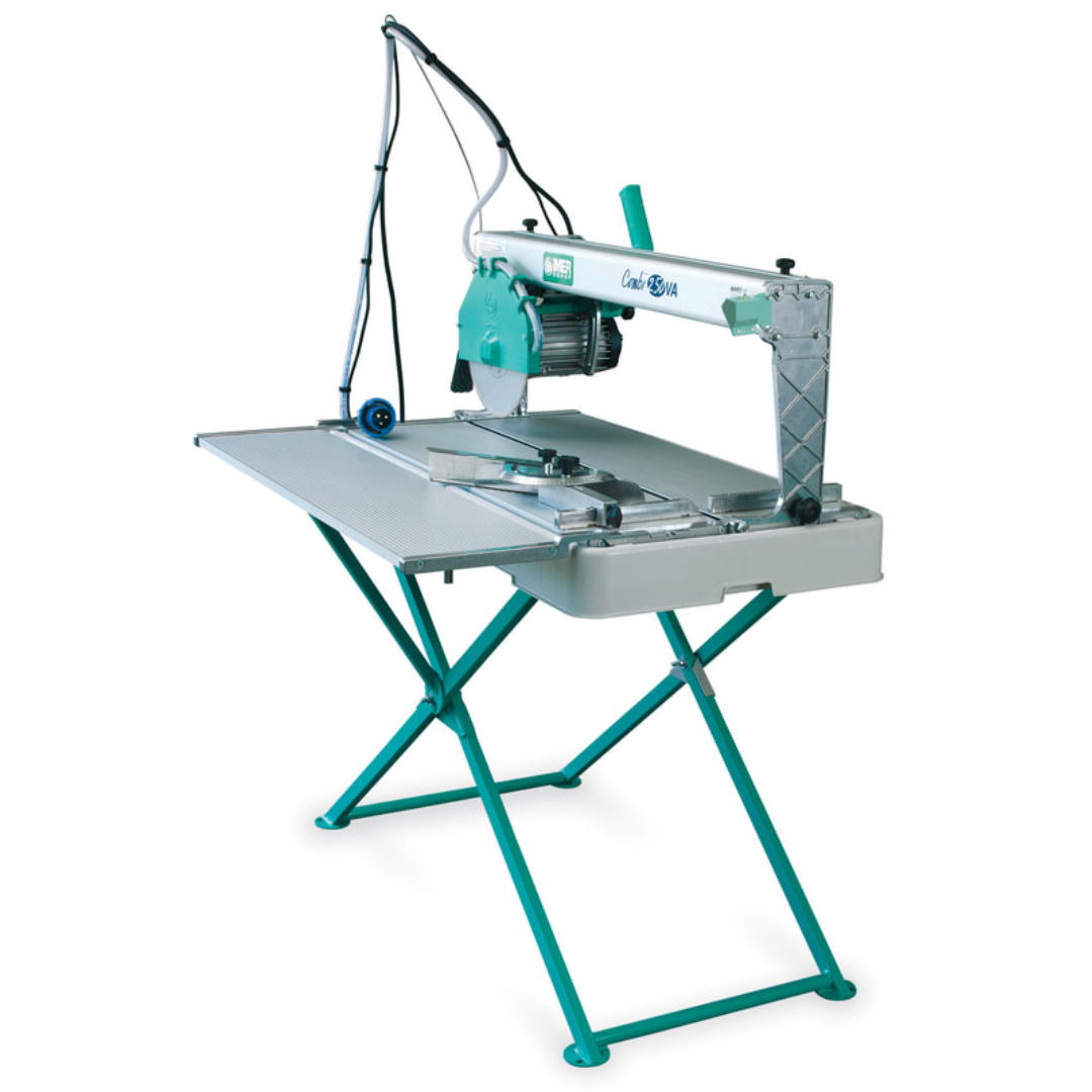 IMER COMBICUT 250 overhead rail saw with folding stand and professional wet cutting system for precision tile, porcelain, and masonry cutting applications