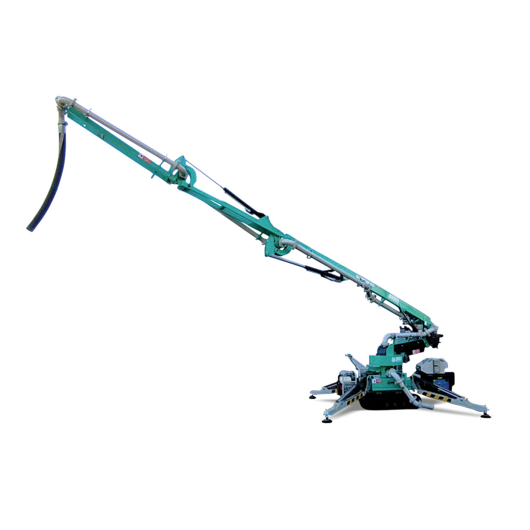 IMER GERRIS 800 Powered Crawler Concrete Placement Boom extended boom configuration displaying flexible delivery hose and precision maneuverability for difficult-to-access placement areas.