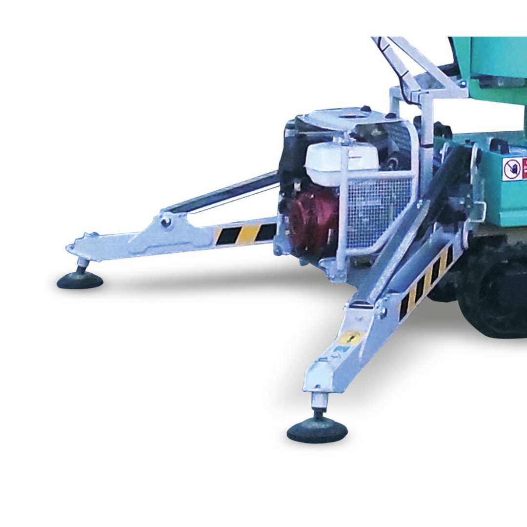 IMER GERRIS 800 Powered Crawler Concrete Placement Boom side stabilizer and outrigger detail engineered for secure positioning and operational stability during concrete placement.