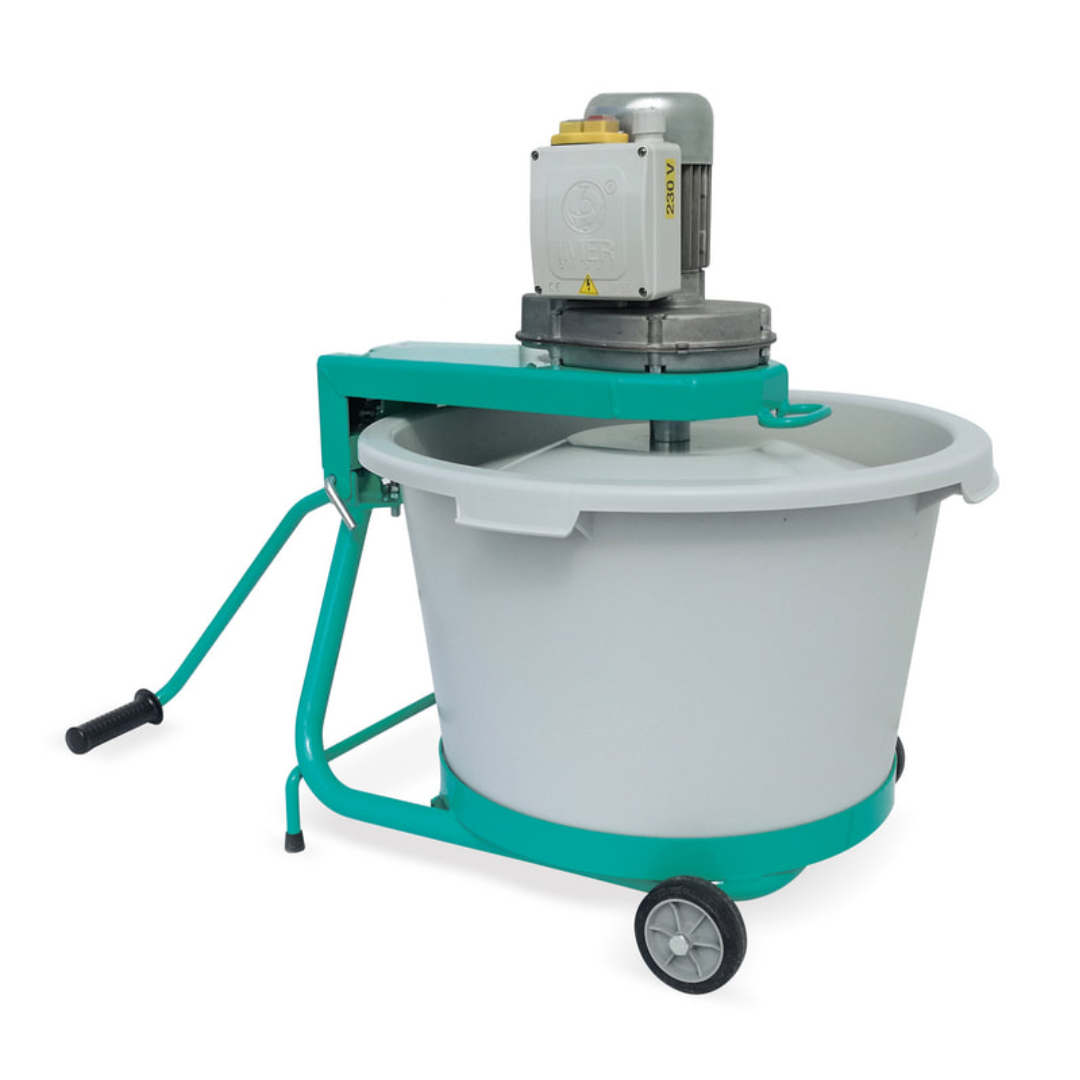 IMER MIX-ALL 60 Vertical Shaft Mixer 1193988 industrial construction mixer with heavy-duty motor assembly and portable wheeled frame for jobsite mobility