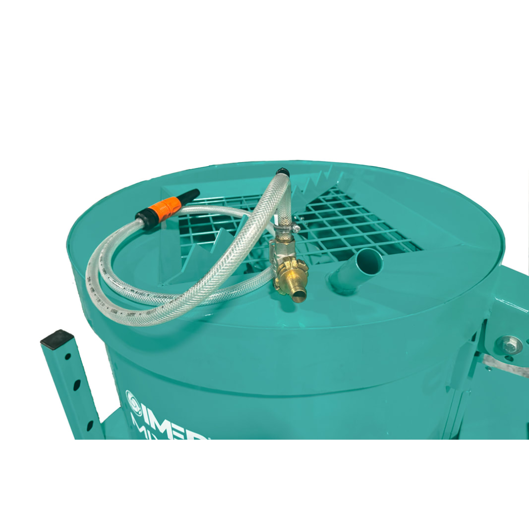 IMER MIX 200 FP Vertical Shaft Mixer 1195163 top-down view of reinforced mixing chamber and aggressive vertical shaft paddle assembly for uniform material consistency