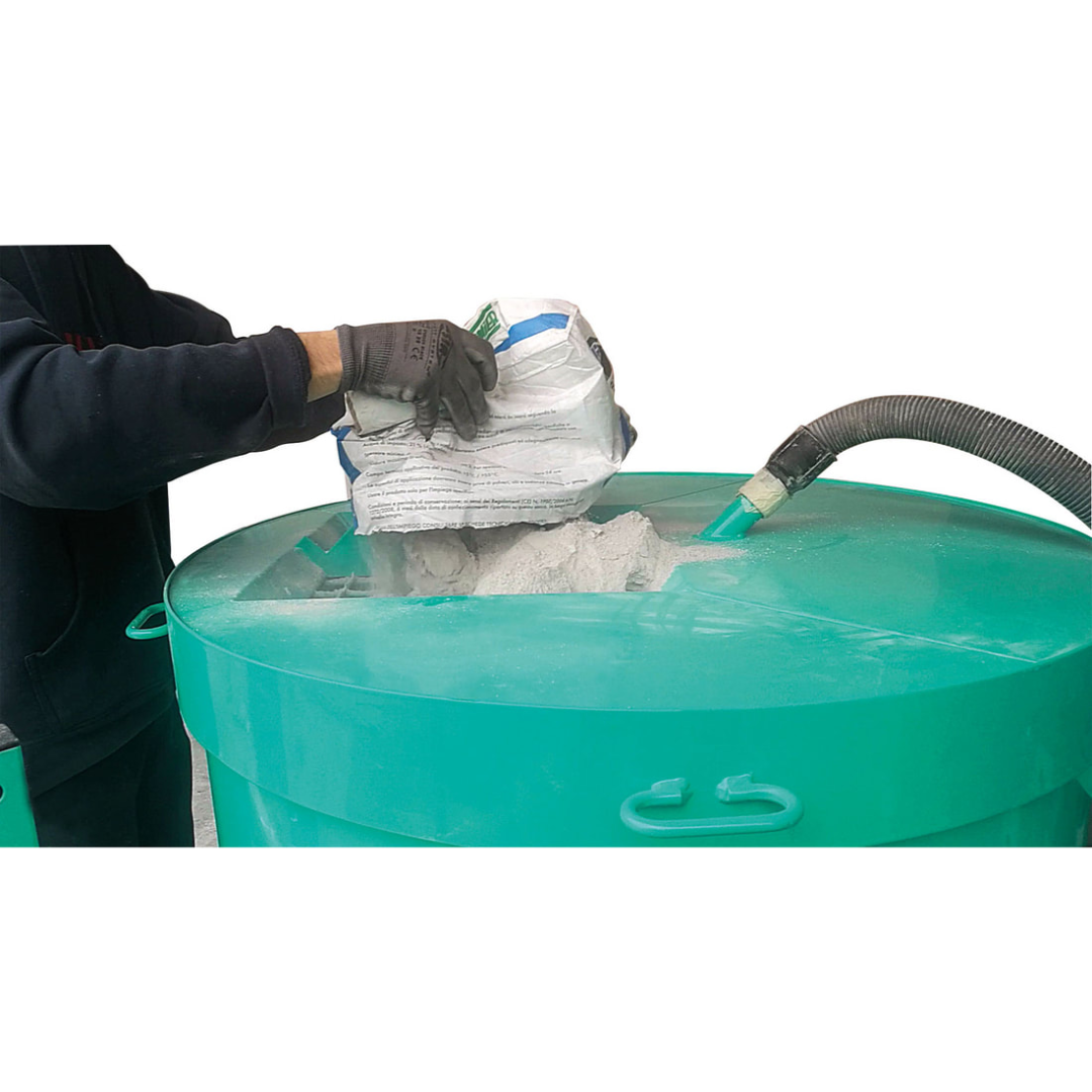 IMER MIX 360 Vertical Shaft Mixer top-down view of aggressive vertical shaft paddle assembly for fast and consistent material blending performance