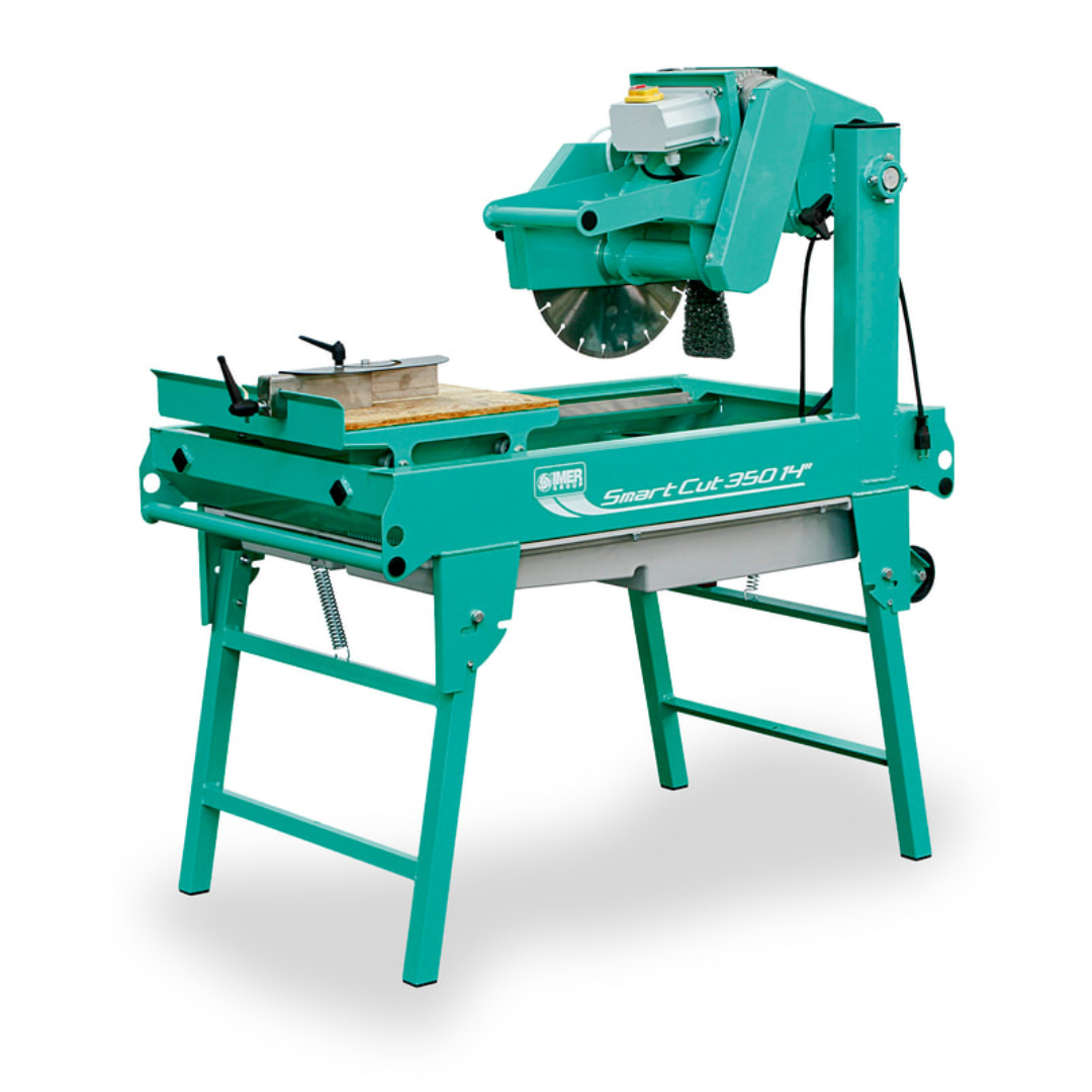 IMER SMART CUT 350 masonry saw with professional wet cutting system and heavy-duty frame for precision masonry, brick, block, and stone cutting applications