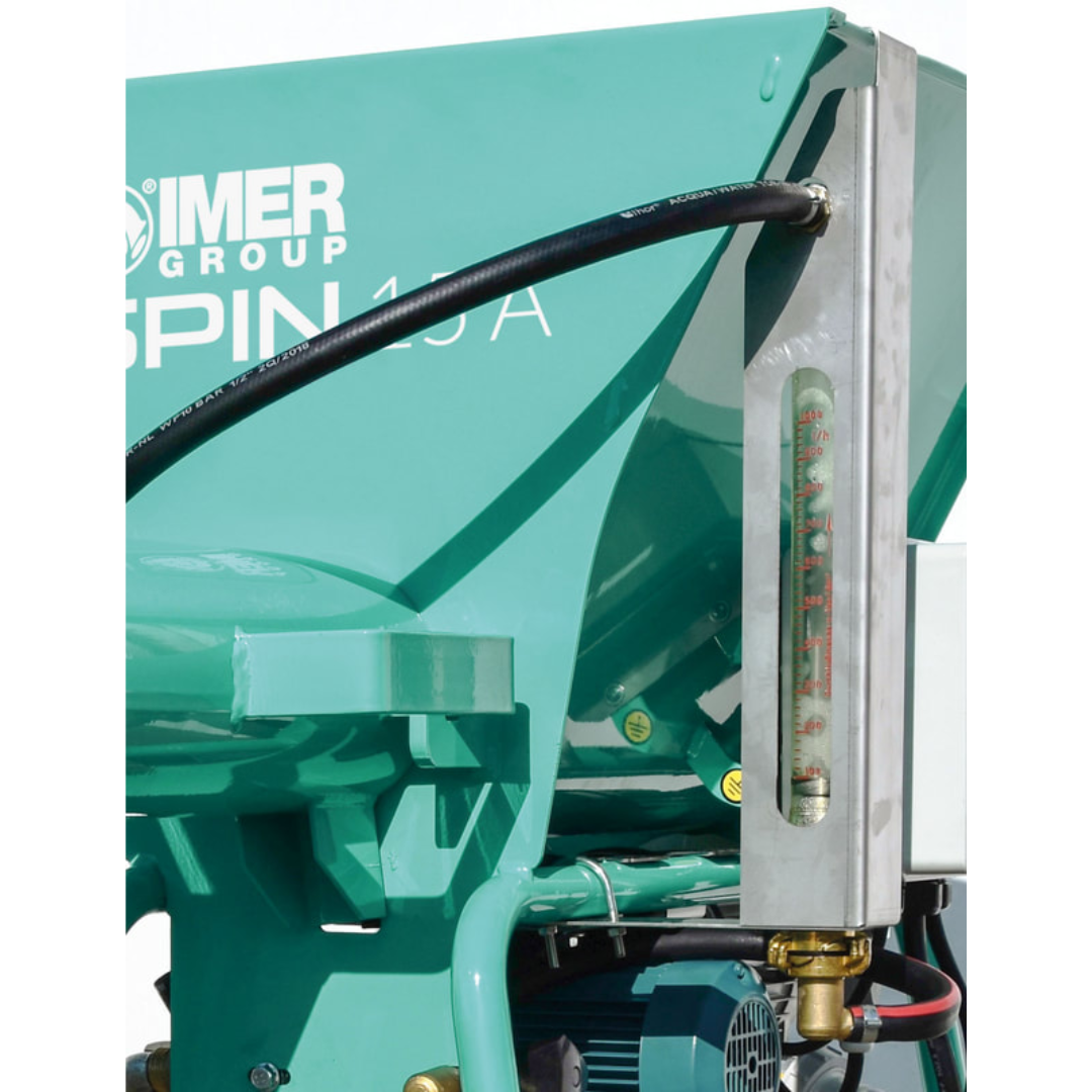 IMER SPIN 15 Continuous Mixer 1106340 side profile showing electric motor drive system and continuous mixing chamber assembly