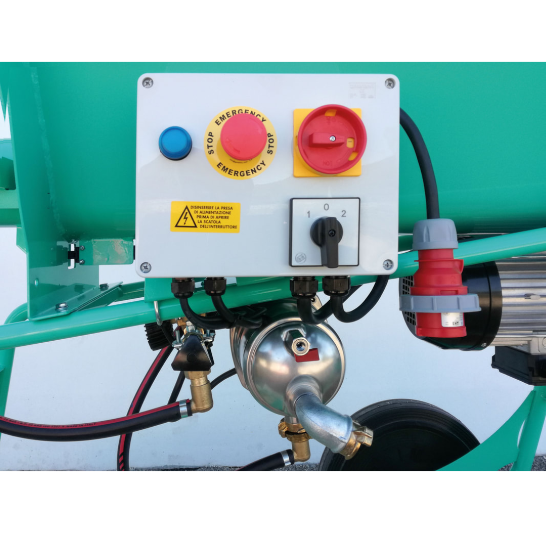 IMER SPIN 30 Continuous Mixer 1106152 close-up of industrial control panel with emergency stop and power controls for jobsite operation