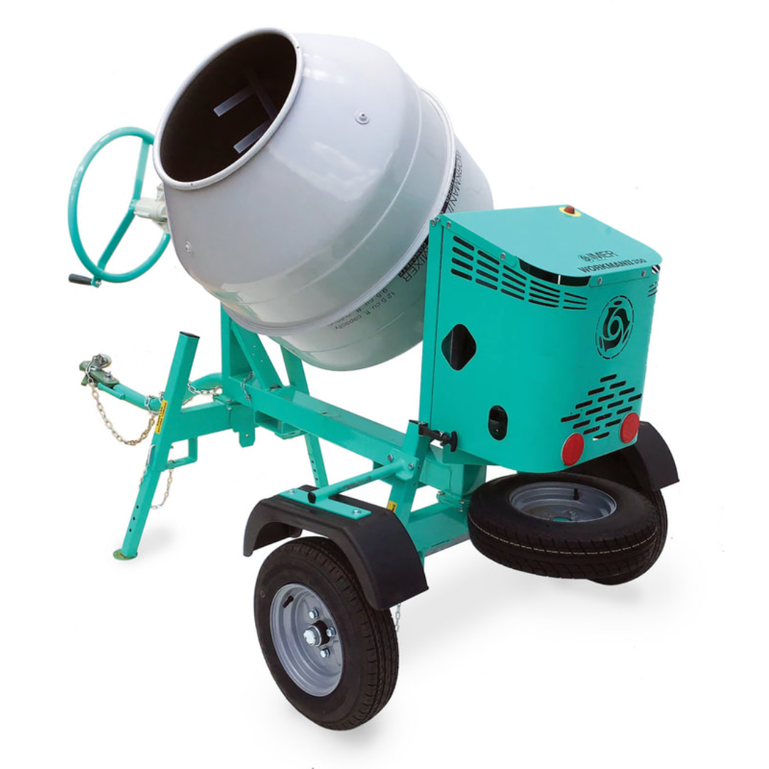 IMER WORKMAN 250 - Towable 9CF and 12CF Mixer portable contractor mixer with tow hitch and industrial wheel assembly
IMER WORKMAN 250 - Towable 9CF and 12CF Mixer side profile displaying high-capacity drum and durable jobsite frame construction
IMER WORKMAN 250 - Towable 9CF and 12CF Mixer professional-grade mortar and concrete mixer designed for construction and masonry applications