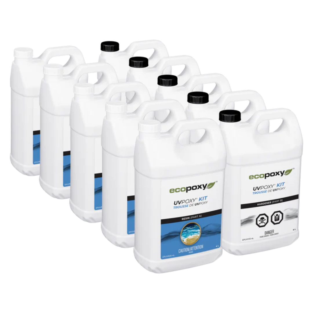 Industrial drum containers of Ecopoxy UVPoxy Epoxy Coating for Woodworkers & Artists for large epoxy coating production.