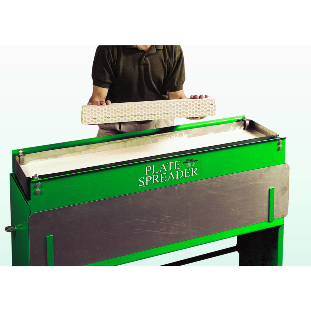 JLT #138B Plate Spreader applying glue to wood components demonstrating even coverage and reduced squeeze-out