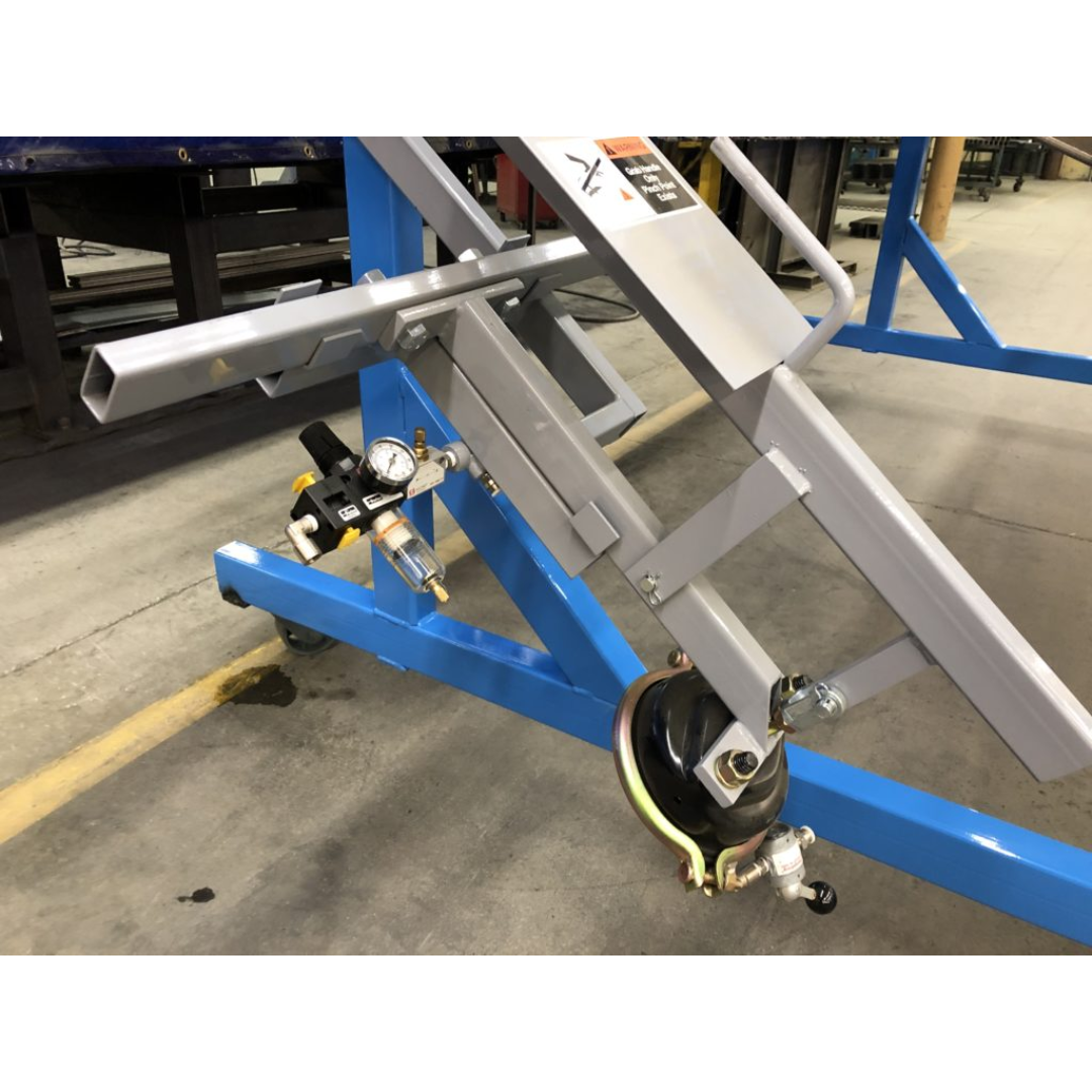 JLT #180A-M2 Pneumatic Panel Flattener mounted on clamp carrier system for applying even pressure across glued panels.