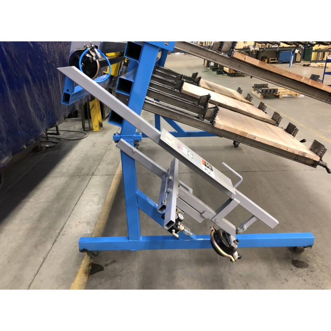 JLT #180A-M2 Pneumatic Panel Flattener mounted to clamp rack system ensuring consistent panel alignment and flatness
