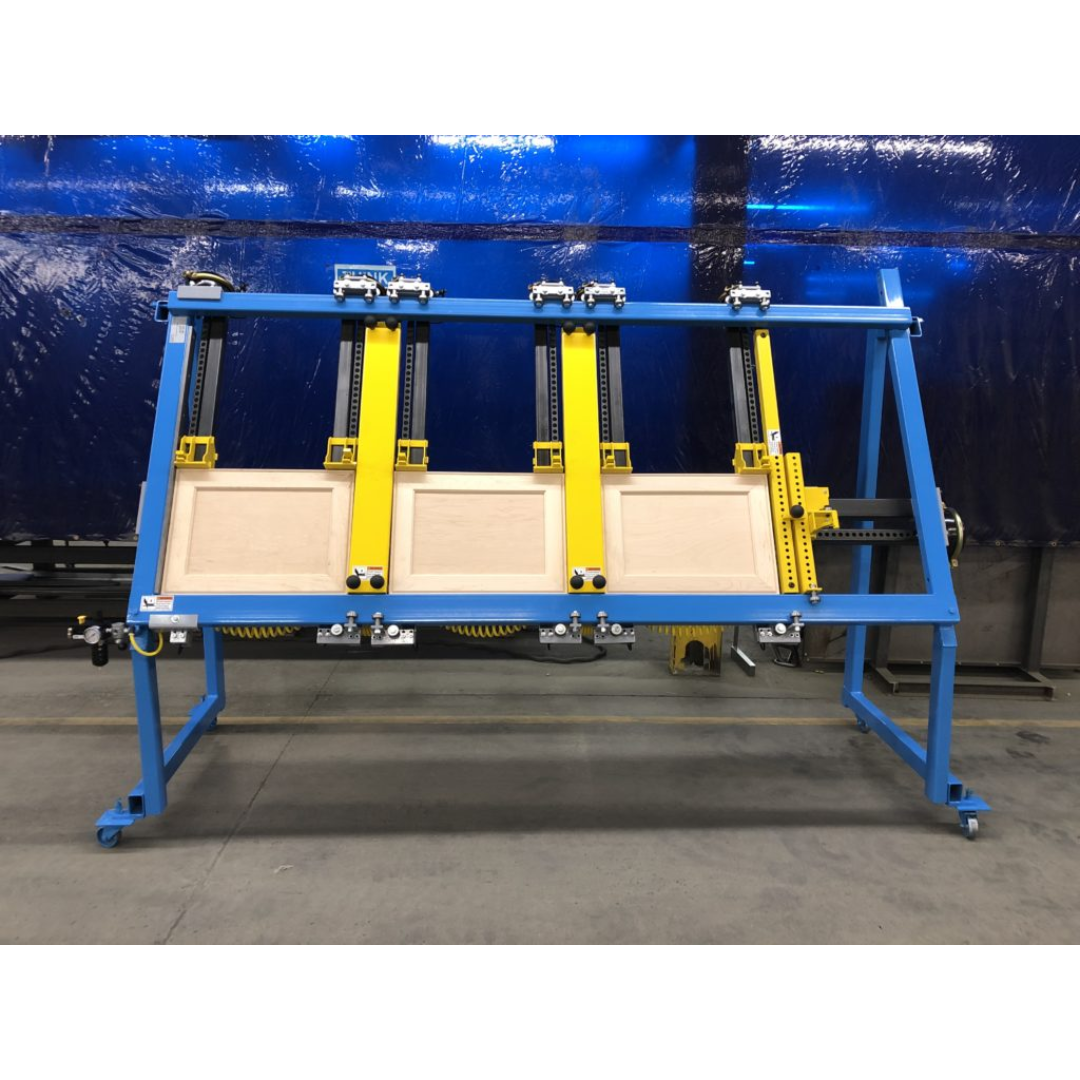 JLT #717C-TDC Triple Door Clamp angled perspective highlighting three independent clamping zones for simultaneous door processing