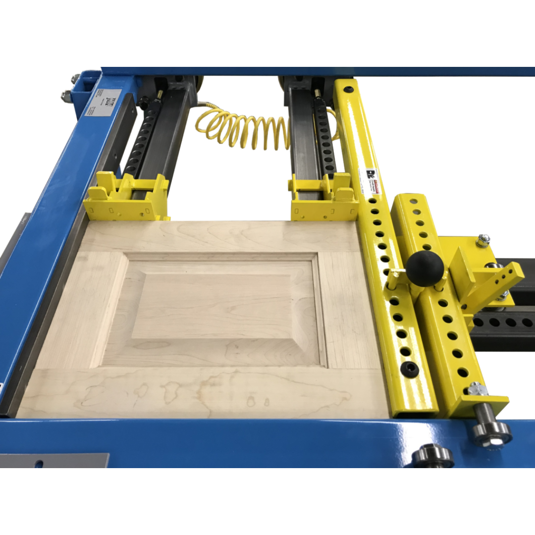 JLT #717C Cabinet Door Clamp workstation setup securing a cabinet door panel for accurate assembly and bonding