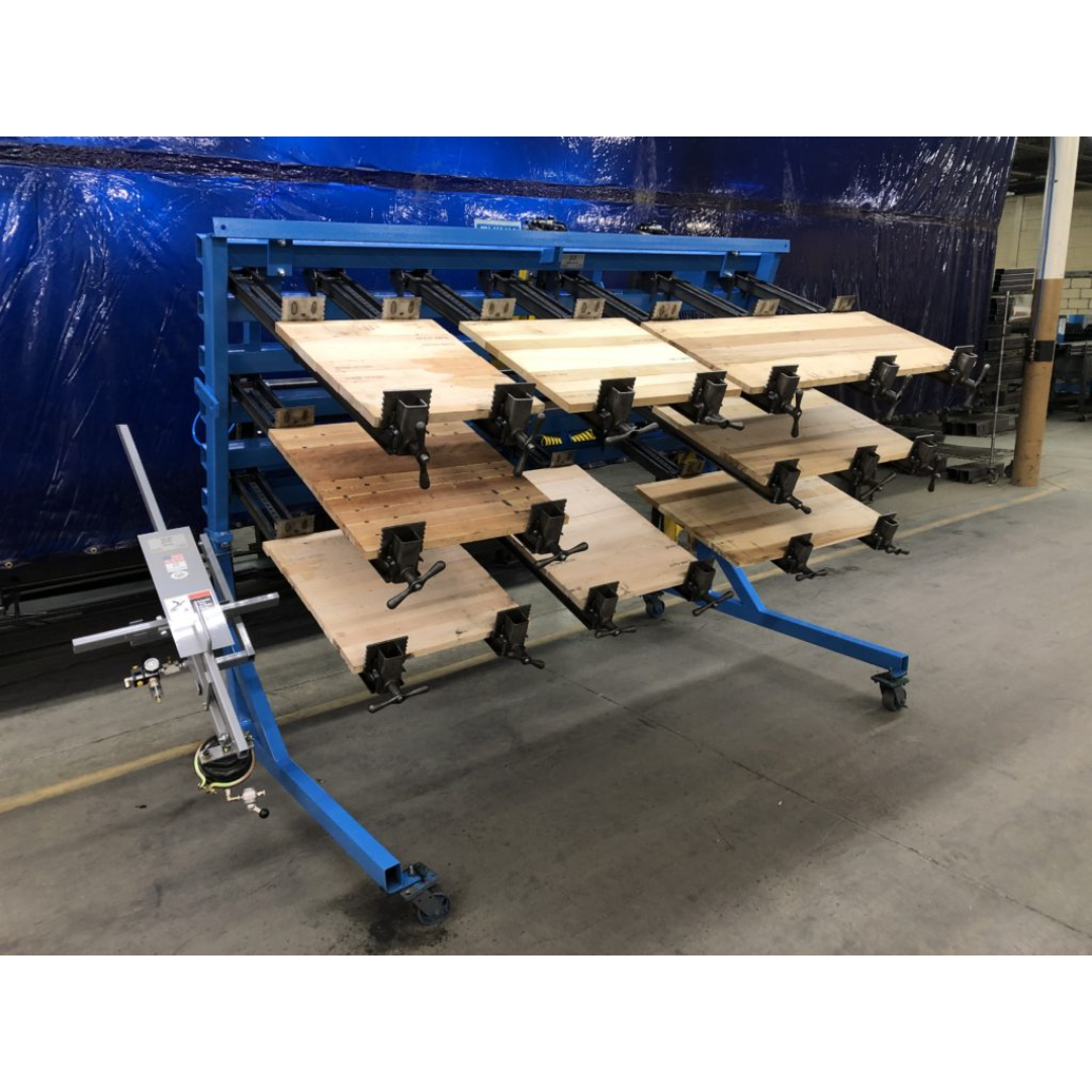 JLT #718A-8 8′ Buddy System angled view highlighting rotating frame design for continuous panel processing