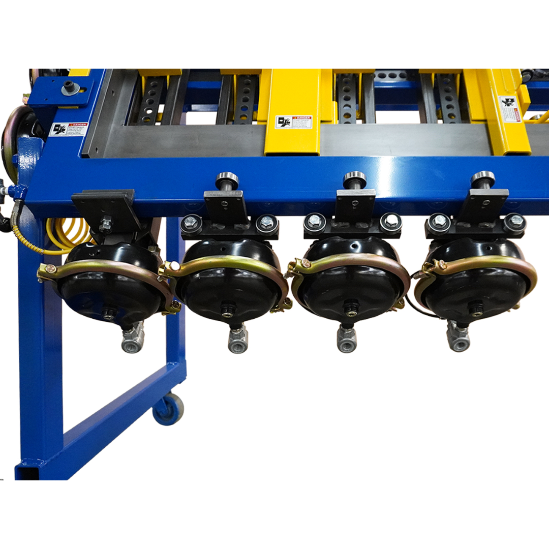 JLT #79K-10 Heavy Duty Entry Door Clamp rear frame and cylinder positioning for increased operator workspace.