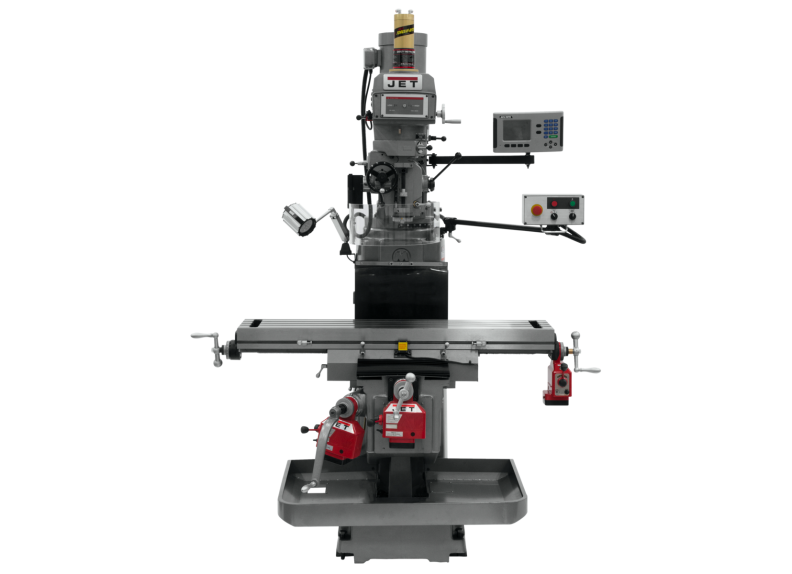 Jet 54 x 12" Knee Milling Machine: 5.0000 hp, Variable Speed Pulley, Three Phase 80 RPM Min, 3800 RPM Max, NST40 Spindle Taper 698060 front view with nozzle