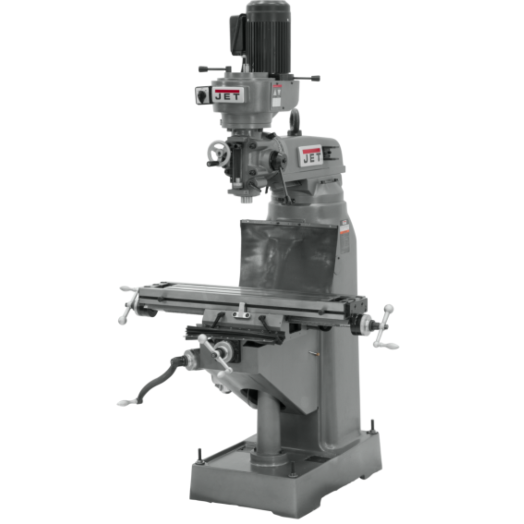 Jet 7-7/8 x 35-3/4" Knee Milling Machine: 1.5000 hp, Step Pulley, Three Phase  120 RPM Min, 1550 RPM Max, R8 Spindle Taper 690038